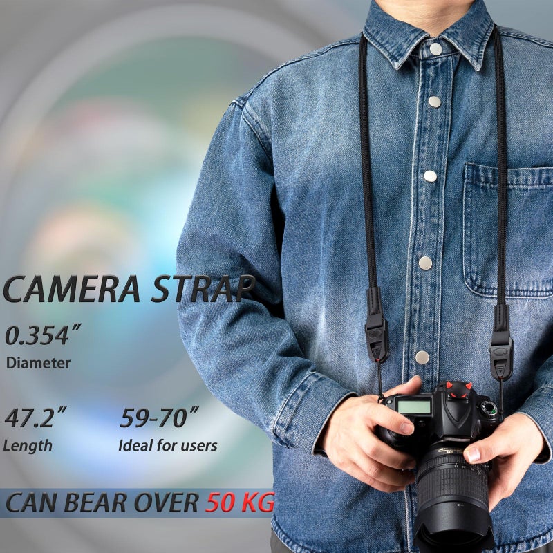 VKO Camera Strap Rope,Quick Release Vintage Cute QD Nylon Neck Shoulder Straps for Photographers Film DSLR-Black - Image 2