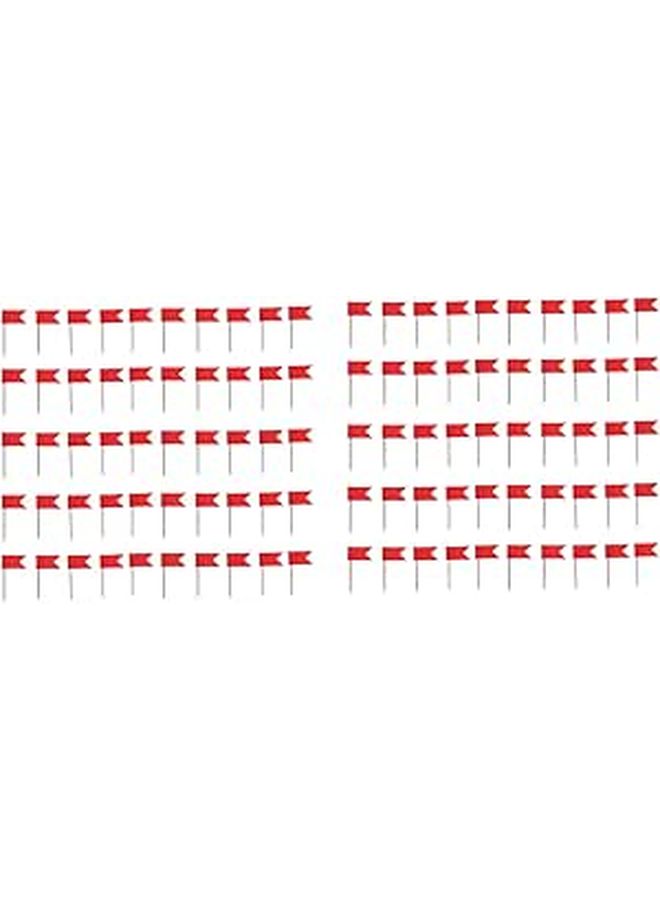100 دبوس خريطة علم الشكل دبوس دفع أحمر للوحة الإعلانات - Image 1