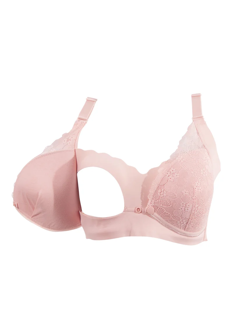 أوكوس Okus - Pretty Lace Maternity & Nursing Bra - Pink - X Large