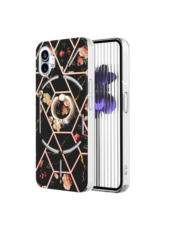 Case Cover For Nothing Phone 1 Electroplating Splicing Marble Flower Pattern TPU Shockproof Case Black Flower