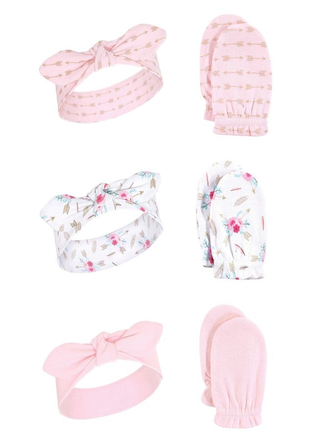 Little Treasure Baby Girl Cotton Headband and Scratch Mitten Set, Boho, One Size - Image 1