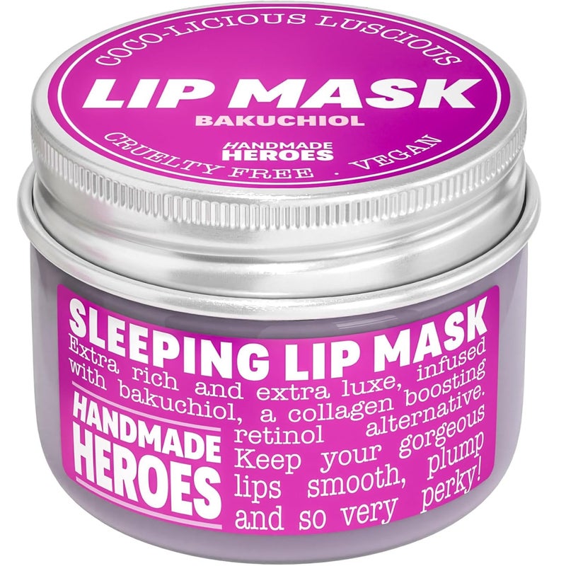 Handmade Heroes 100% Natural Vegan Lip Butter Sleeping Lip Mask, Overnight Lip Moisturizer and Conditioner for Dry Lips Intensive Lip Balm and Lip Therapy Skin Care with Mango butter (Bakuchiol - Collagen Boosting) - Image 1