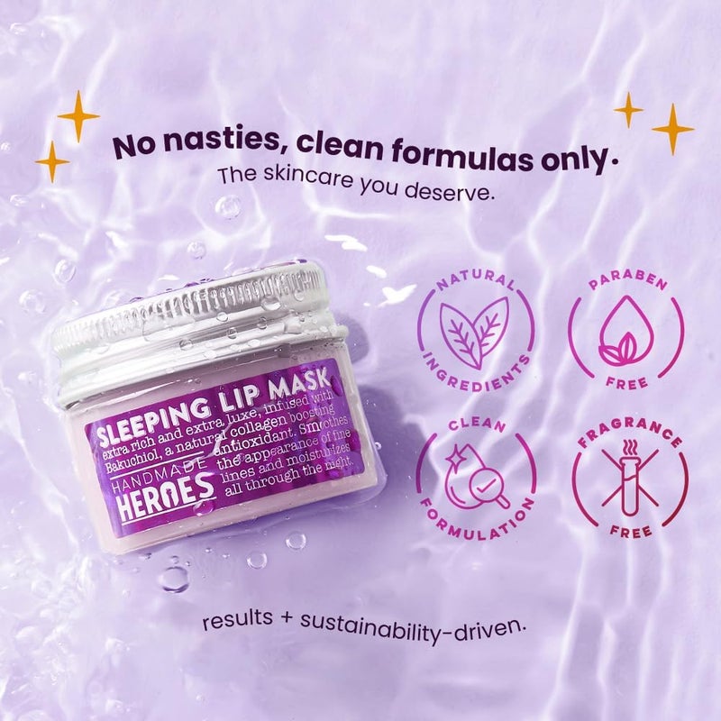 Handmade Heroes 100% Natural Vegan Lip Butter Sleeping Lip Mask, Overnight Lip Moisturizer and Conditioner for Dry Lips Intensive Lip Balm and Lip Therapy Skin Care with Mango butter (Bakuchiol - Collagen Boosting) - Image 3