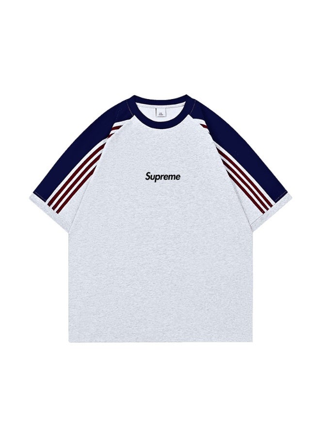 SUPREME American campus contrast color three-bar raglan sleeves heavy cotton loose meat cover men and women tide brand T-shirts - Image 3