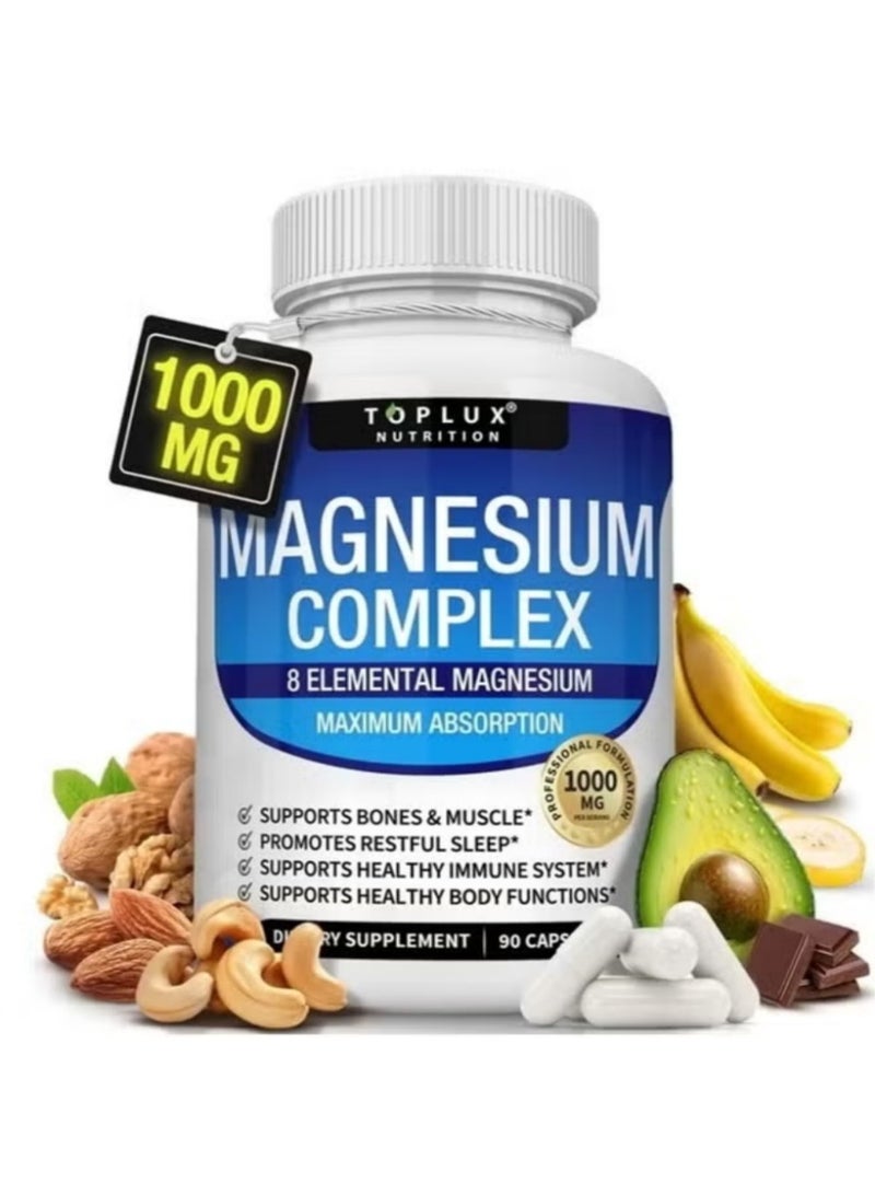 Toplux Multi-element Magnesium Complex Formula Capsules 1000mg High Absorption Type, Containing 8 Core Elemental Magnesium to Support Bone Health, Relieve Fatigue, Promote Sleep and Enhance Immunity, 90 Capsules - Image 1