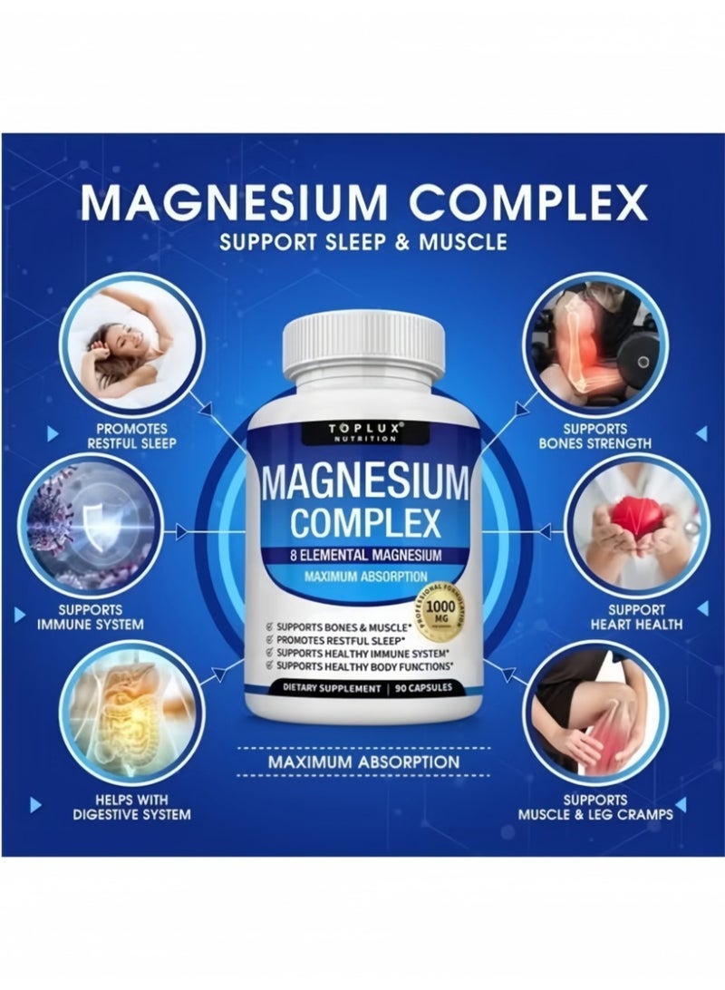 Toplux Multi-element Magnesium Complex Formula Capsules 1000mg High Absorption Type, Containing 8 Core Elemental Magnesium to Support Bone Health, Relieve Fatigue, Promote Sleep and Enhance Immunity, 90 Capsules - Image 4