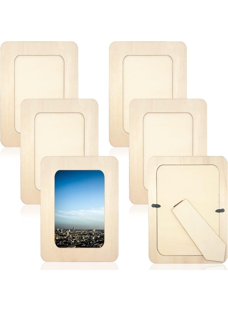 6 PCS DIY Wooden Picture Frames Unfinished Solid Wood Photo Picture Frames for 4 x 6 in Photos, Standing Wooden Photo Frames for New Year Wood Decor, Thanksgiving  Gift Crafts Wood (Rectangle) - Image 1