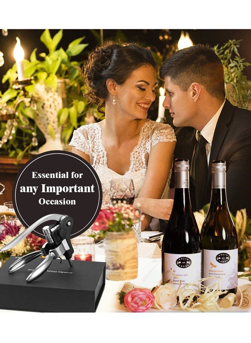 SYOSI مفتاح زجاجات النبيذ هدية  مفتاح زجاجات احترافي  زجاجات النبيذ مفتاح زجاجة نبيذ قابلة لإعادة الاستخدام للرجال والنساء وعشاق النبيذ والنادلين والخوادم ومفتاح زجاجة النبيذ برافعة فضي - Image 3