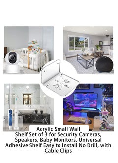 Generic Acrylic Wall Mount, Wall Mounted Display Stand, Camera Wall Mount, Home & Office Multifunctional Wall Mount, 3 Acrylic Small Wall Stand for Security Camera Speakers, Baby Monitors, More 4 Universal Adhesive Stands, Easy to Install, No Drilling, With Cable Clamps  - Image 3