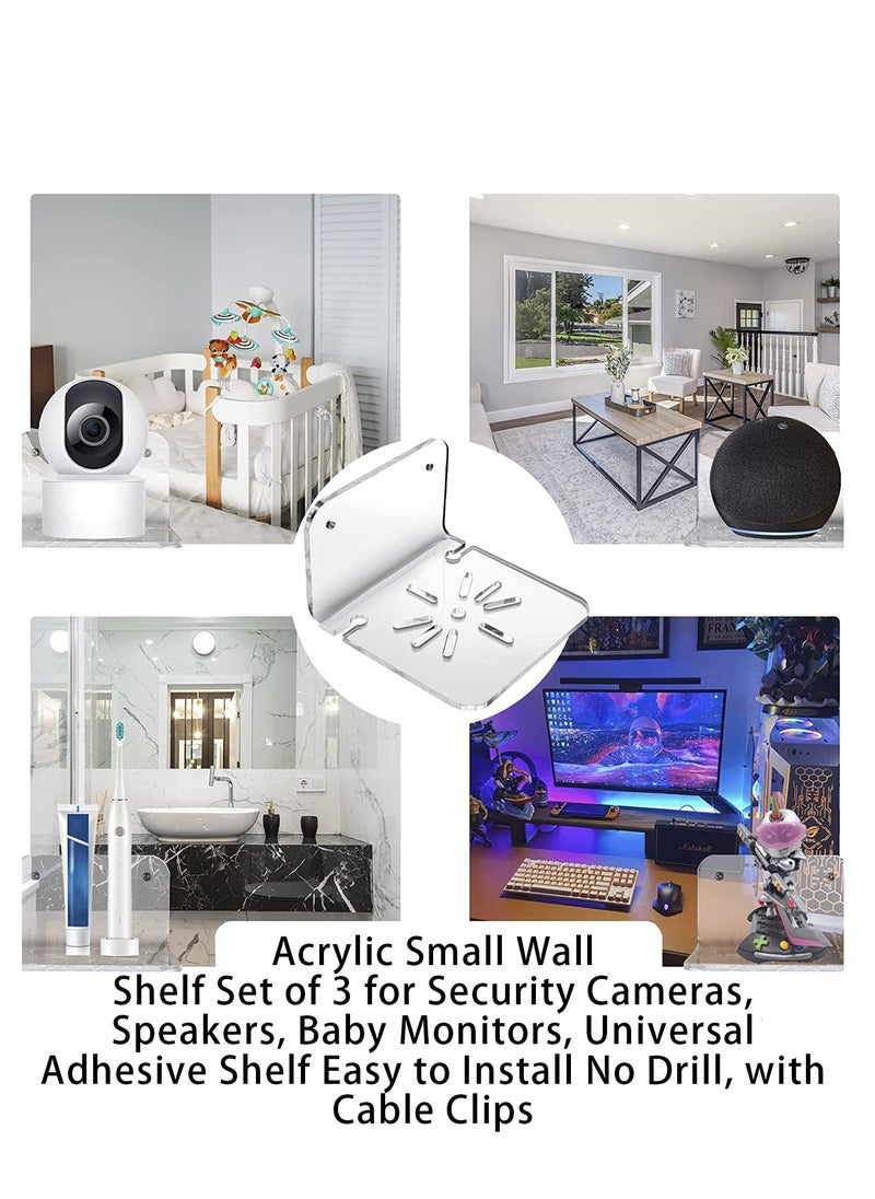 Generic - Acrylic Wall Mount, Wall Mounted Display Stand, Camera Wall Mount, Home & Office Multifunctional Wall Mount, 3 Acrylic Small Wall Stand for Security Camera Speakers, Baby Monitors, More 4 Universal Adhesive Stands, Easy to Install, No Drilling, With Cable Clamps - Image 1