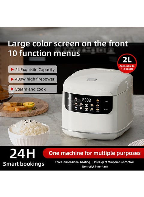 Smart Rice Cooker - 10 Menus, Electronic Touch Screen, 24-Hour Reservation and Keep Warm Function - Multi-function Cooker - 400w - 2l