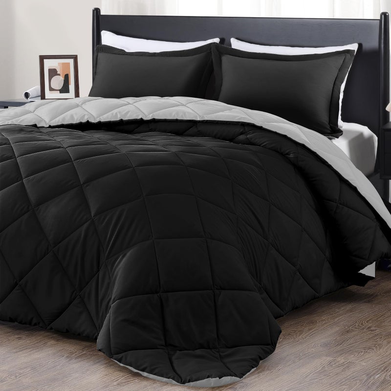 downluxe Twin Comforter Set  Black and Grey Twin Comforter Soft Bedding Sets for All Seasons 2 Pieces  1 Comforter 66x92 and 1 Pillow Sham20x26