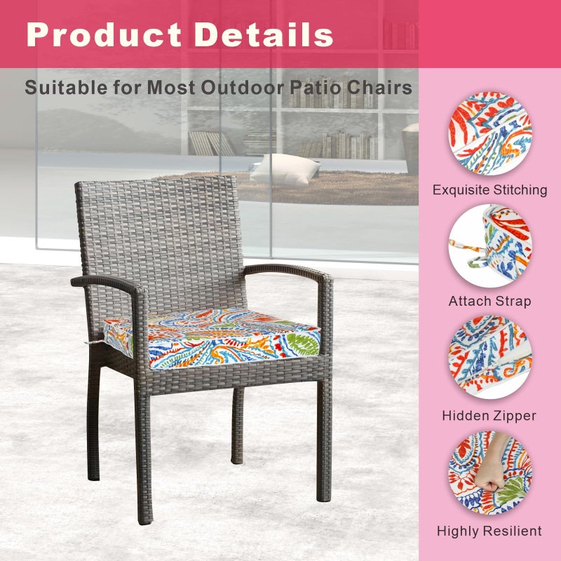 JMGBird Outdoor Chair Cushions Set of 4 - Waterproof Patio Seat Cushions 19x19 Inch with Ties, Paisley Pattern High Density Foam Square Cushions for Garden Furniture - Image 3