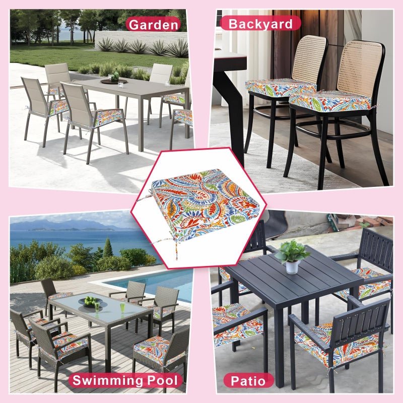JMGBird Outdoor Chair Cushions Set of 4 - Waterproof Patio Seat Cushions 19x19 Inch with Ties, Paisley Pattern High Density Foam Square Cushions for Garden Furniture - Image 4