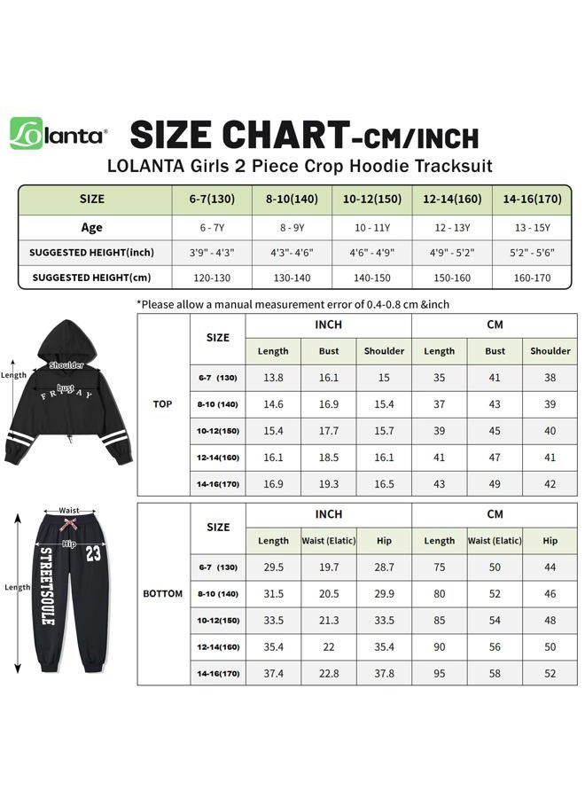 LOLANTA Kids 2 Piece Outfits Long Sleeve Cropped Sweatshirt Letter Print Hoodie And Sweatpants Set for Girls, All Black, 10-12 - Image 5