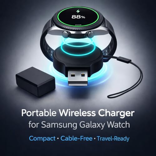 Mizi Portable Samsung Galaxy Watch 7/6/5/4/3 Charger USB Travel Cordless Wireless Charger Keychain for Samsung Galaxy 4 Classic Watch 3 Active Active 2 Gear S3 - Black - Image 2