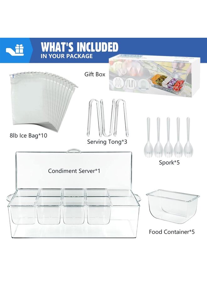 LAMAY 1 SET of Condiment Server, Tray, ice Party Serving bar, Chilled Caddy, bar Garnish Holder on ice, Dispenser, Salad Platter, Compartment Tray with lid (Size : B) - Image 2
