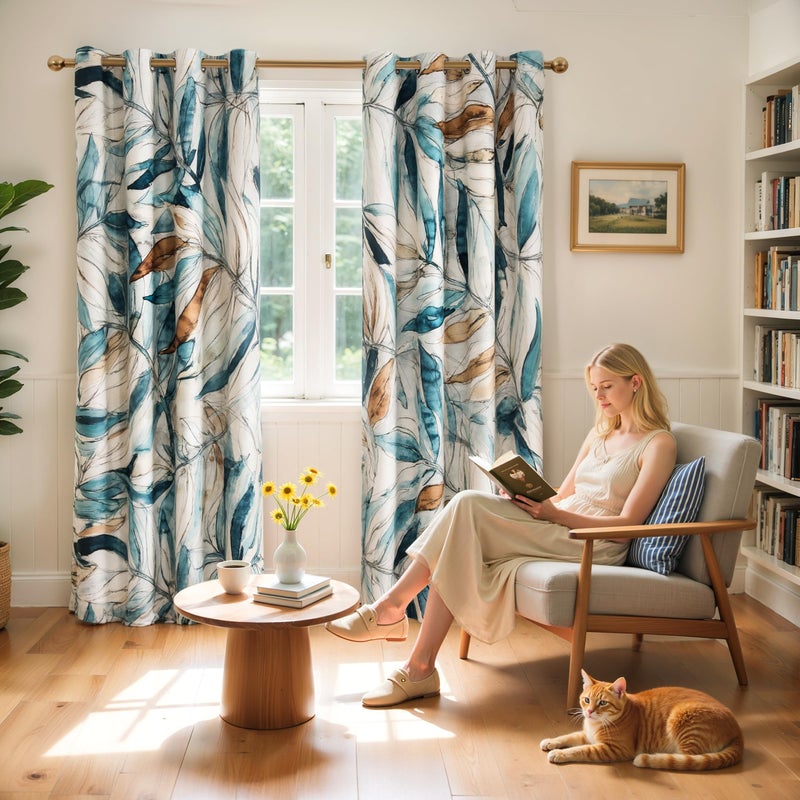 SUBRTEX Blackout Curtains 52Wx95L, Room Darkening Floral Curtains, Thermal Insulated 2 Panels Window Drapes, Boho Farmhouse Curtains for Living Room Bedroom Window Treatments, Blue - Image 5