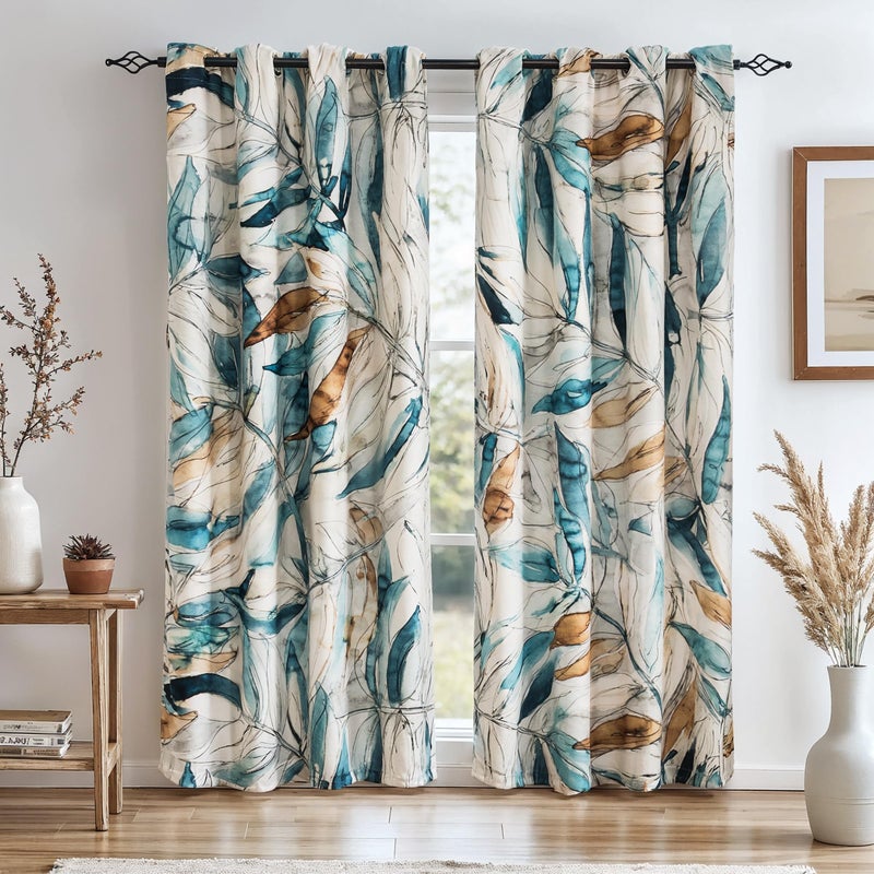 SUBRTEX Blackout Curtains 52Wx95L, Room Darkening Floral Curtains, Thermal Insulated 2 Panels Window Drapes, Boho Farmhouse Curtains for Living Room Bedroom Window Treatments, Blue - Image 1