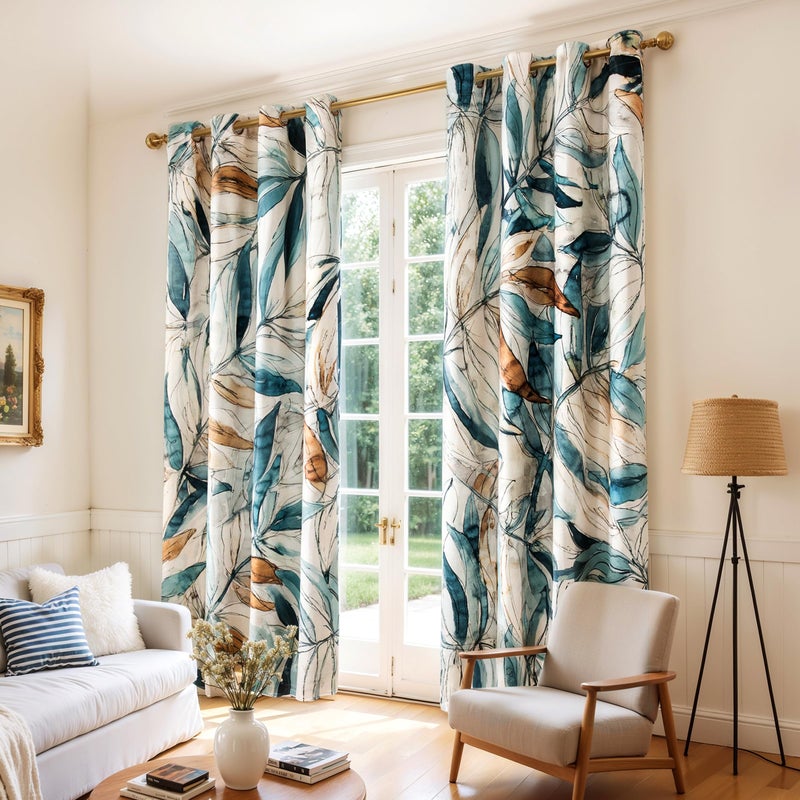 SUBRTEX Blackout Curtains 52Wx95L, Room Darkening Floral Curtains, Thermal Insulated 2 Panels Window Drapes, Boho Farmhouse Curtains for Living Room Bedroom Window Treatments, Blue - Image 4