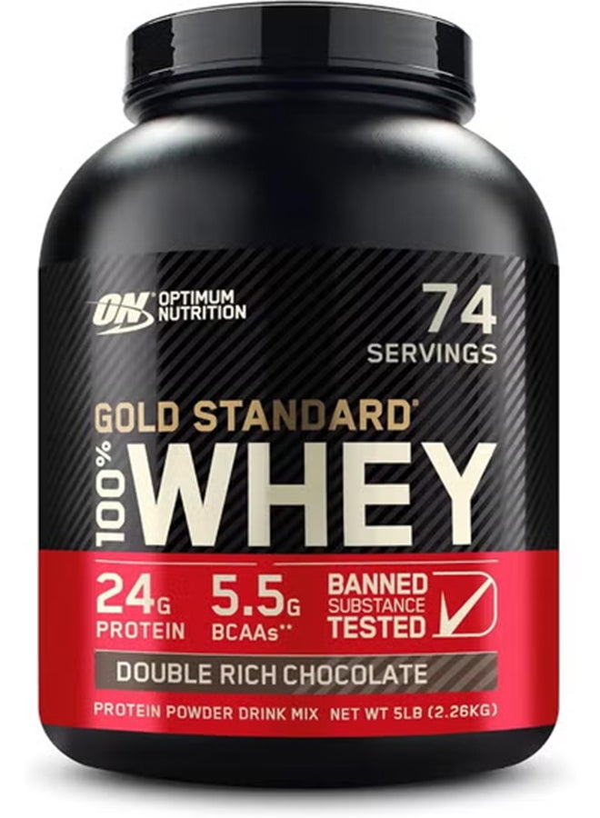 Gold Standard 100% Whey Protein Powder Primary Source Isolate, 24 Grams Protein for Muscle Support - Double Rich Chocolate, 5 Lbs, 74 Servings (2.27 KG) Package May Vary