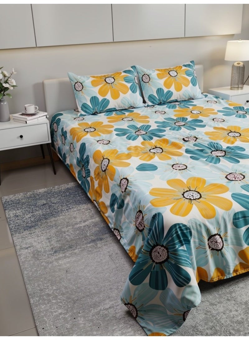 RISHAHOME King size Cotton Blend Flat Bedsheet Set 144 Thread Count Garden Floral Design 220x240 cm - Image 3