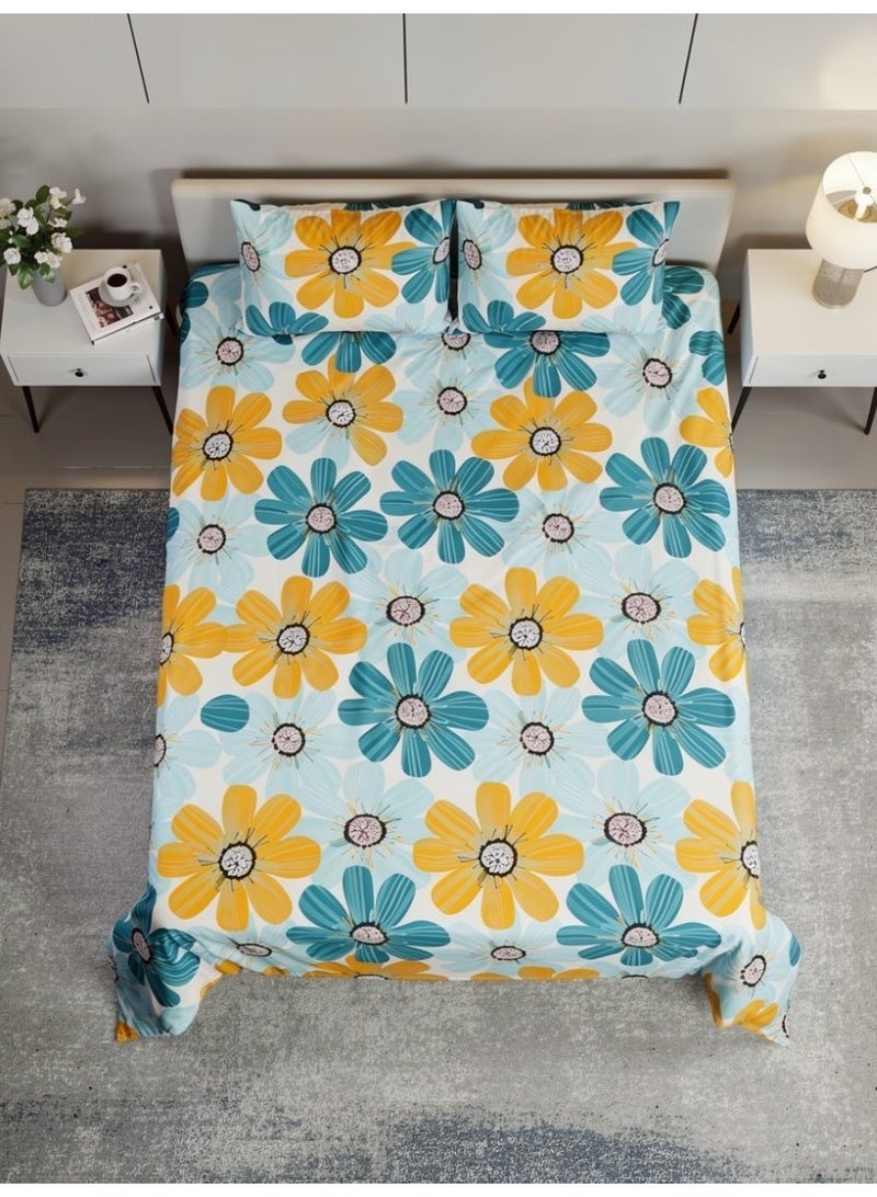 RISHAHOME King size Cotton Blend Flat Bedsheet Set 144 Thread Count Garden Floral Design 220x240 cm - Image 2