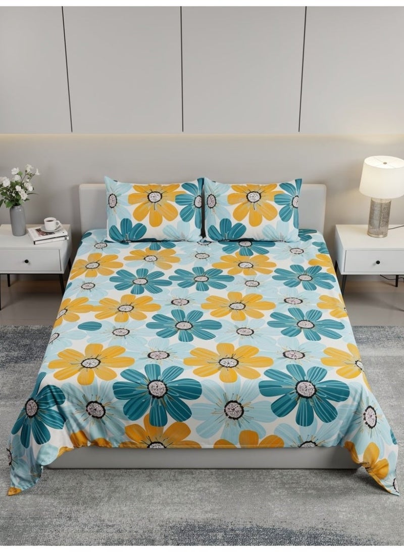 RISHAHOME King size Cotton Blend Flat Bedsheet Set 144 Thread Count Garden Floral Design 220x240 cm - Image 1