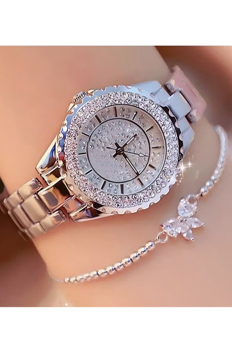 ساعة يد نسائية من الفولاذ المقاوم للصدأ مع سوار - Image 1