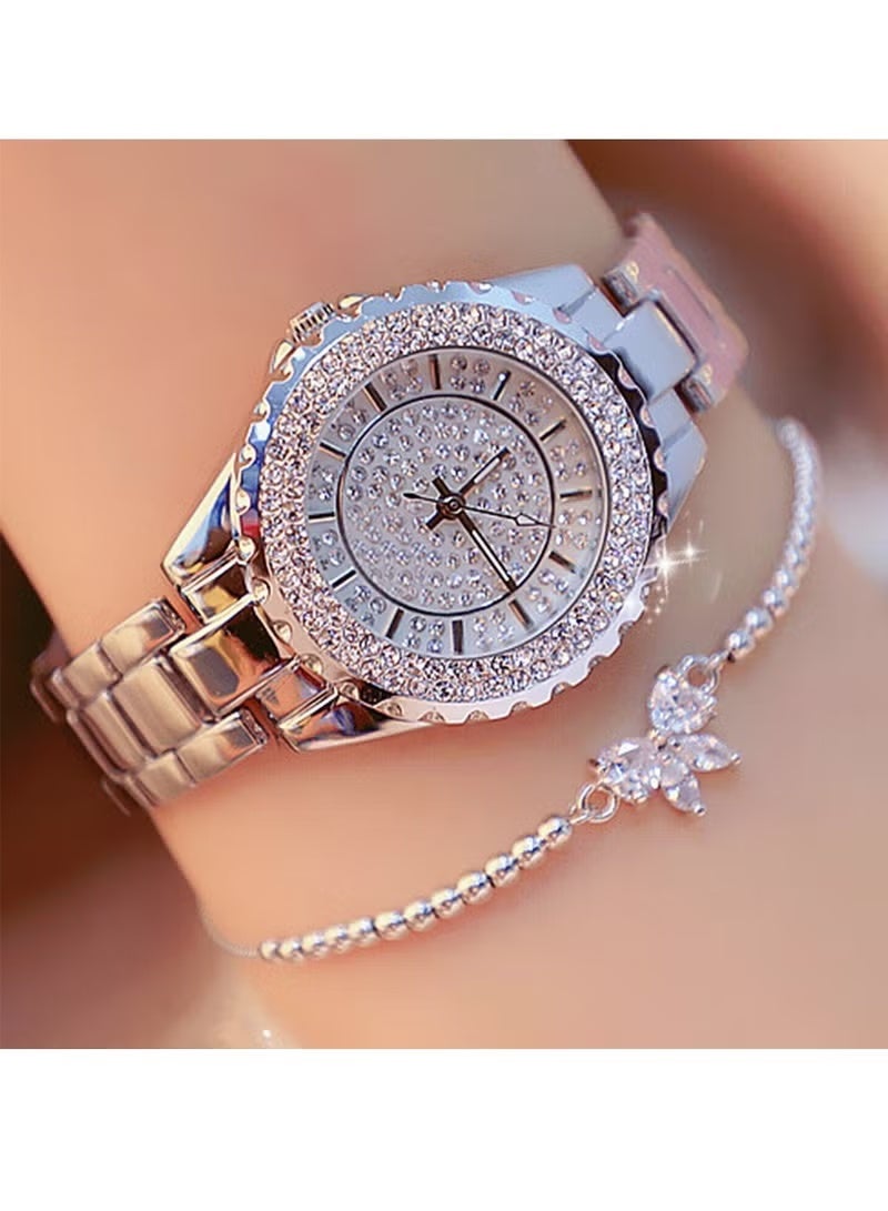 ساعة يد نسائية من الفولاذ المقاوم للصدأ مع سوار - Image 4