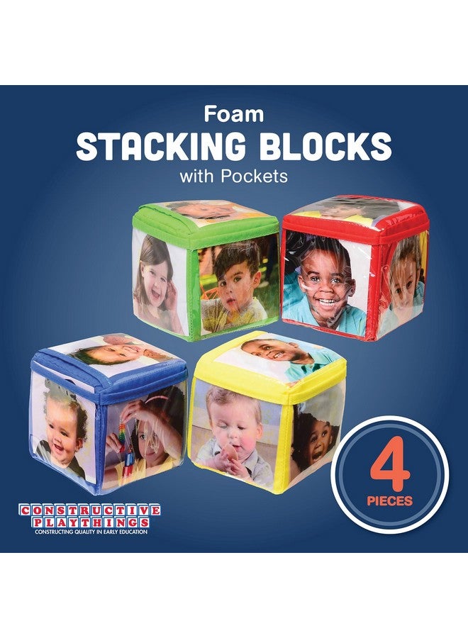 Constructive Playthings Customizable Stacking Block Toys with Clear Pockets for Ages 12 Months+, Toddler Soft Foam Building Blocks, Builds Fine Motor Skills, Multicolor - Image 2