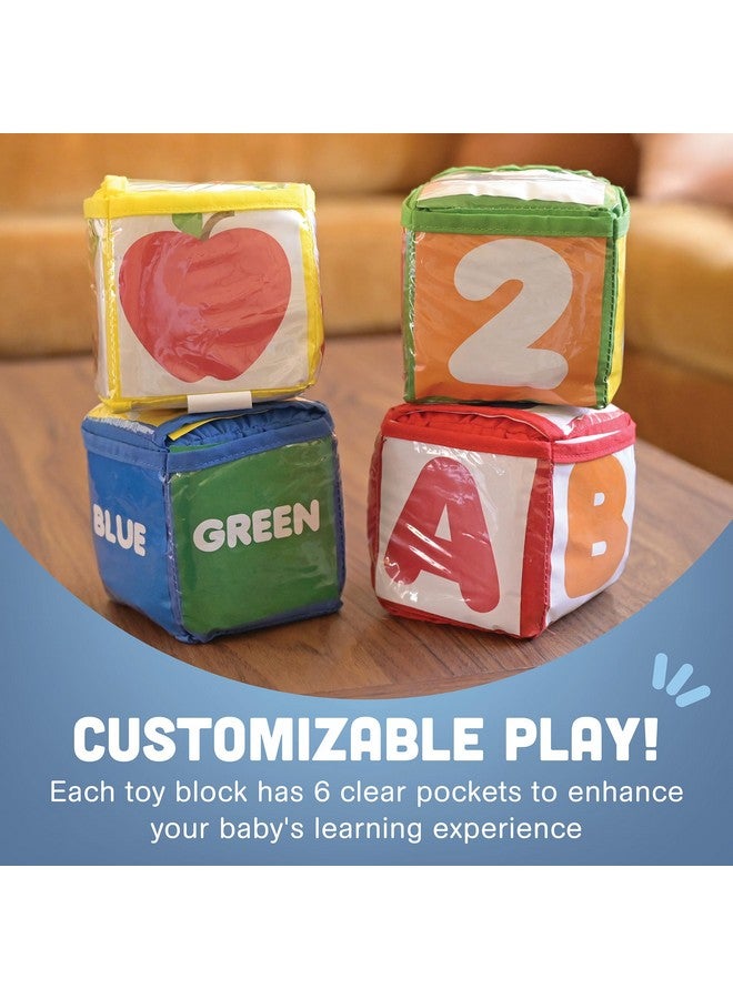 Constructive Playthings Customizable Stacking Block Toys with Clear Pockets for Ages 12 Months+, Toddler Soft Foam Building Blocks, Builds Fine Motor Skills, Multicolor - Image 3