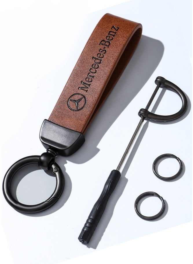 KeyAmor Luxurious Leather & Metal Keychain Mercedes Benz keychain – light brown Edition with Elegant light brown metal and leather keychain car key holder for adults. Stylish car keychain with 3 key rings, featuring the iconic logo, perfect as a fancy gift or car accessory. Designed in a sleek light brown colour for a refined and modern look, it offers 360-degree rotation for added convenience, is suitable for both men and women, and comes beautifully packaged in a fancy gift box. - Image 3