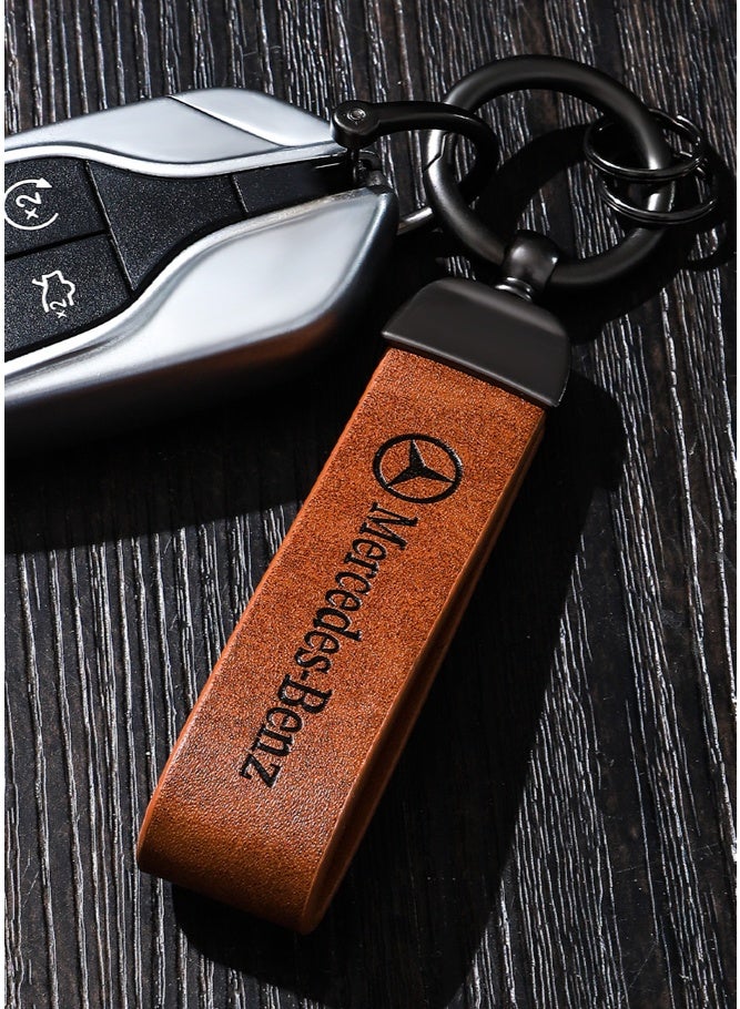 KeyAmor Luxurious Leather & Metal Keychain Mercedes Benz keychain – light brown Edition with Elegant light brown metal and leather keychain car key holder for adults. Stylish car keychain with 3 key rings, featuring the iconic logo, perfect as a fancy gift or car accessory. Designed in a sleek light brown colour for a refined and modern look, it offers 360-degree rotation for added convenience, is suitable for both men and women, and comes beautifully packaged in a fancy gift box. - Image 4