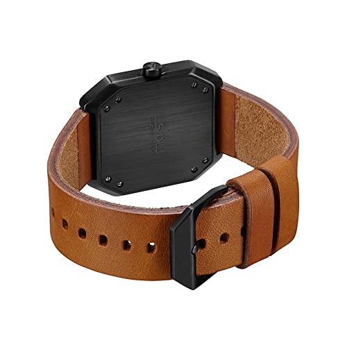 SLOW Jo 19 - Brown Vintage Leather Black Case Black Dial Unisex Quartz Watch with Black Dial Analogue Display and Brown Leather Strap, Black/Brown, Strap - Image 4
