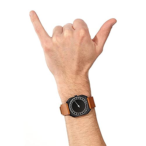 SLOW Jo 19 - Brown Vintage Leather Black Case Black Dial Unisex Quartz Watch with Black Dial Analogue Display and Brown Leather Strap, Black/Brown, Strap - Image 2