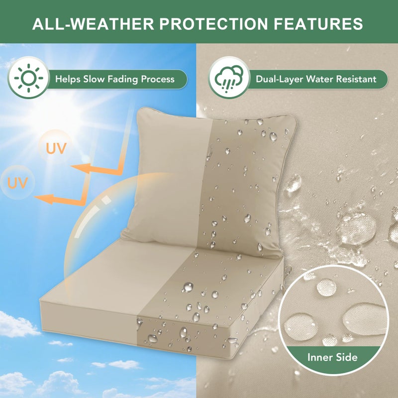 Summsun Outdoor Chair Cushion Weather Resistant, Backrest and Seat Cushion Set for Patio Furniture with Waterproof Removable Cover, 19 x 19 Inch, Cream, Set of 4 - Image 3