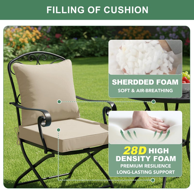 Summsun Outdoor Chair Cushion Weather Resistant, Backrest and Seat Cushion Set for Patio Furniture with Waterproof Removable Cover, 19 x 19 Inch, Cream, Set of 4 - Image 4