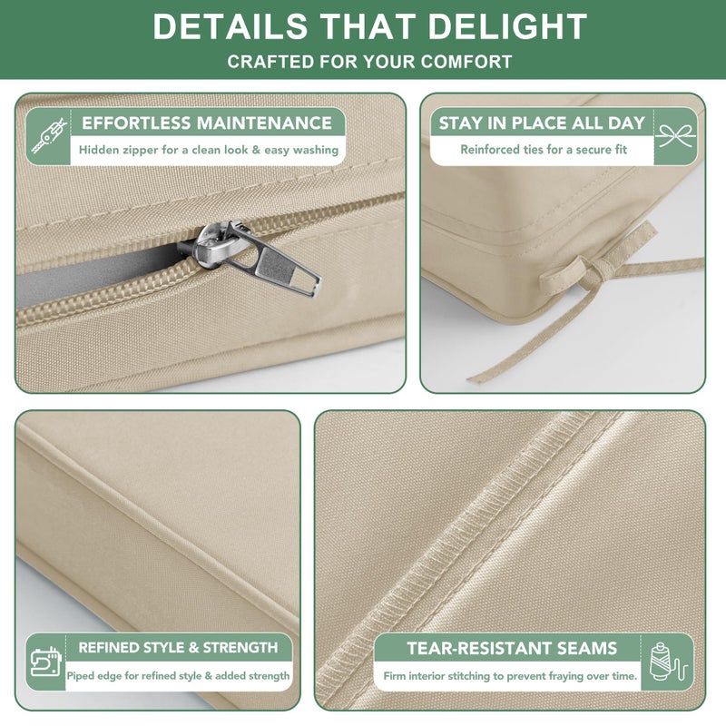 Summsun Outdoor Chair Cushion Weather Resistant, Backrest and Seat Cushion Set for Patio Furniture with Waterproof Removable Cover, 19 x 19 Inch, Cream, Set of 4 - Image 5