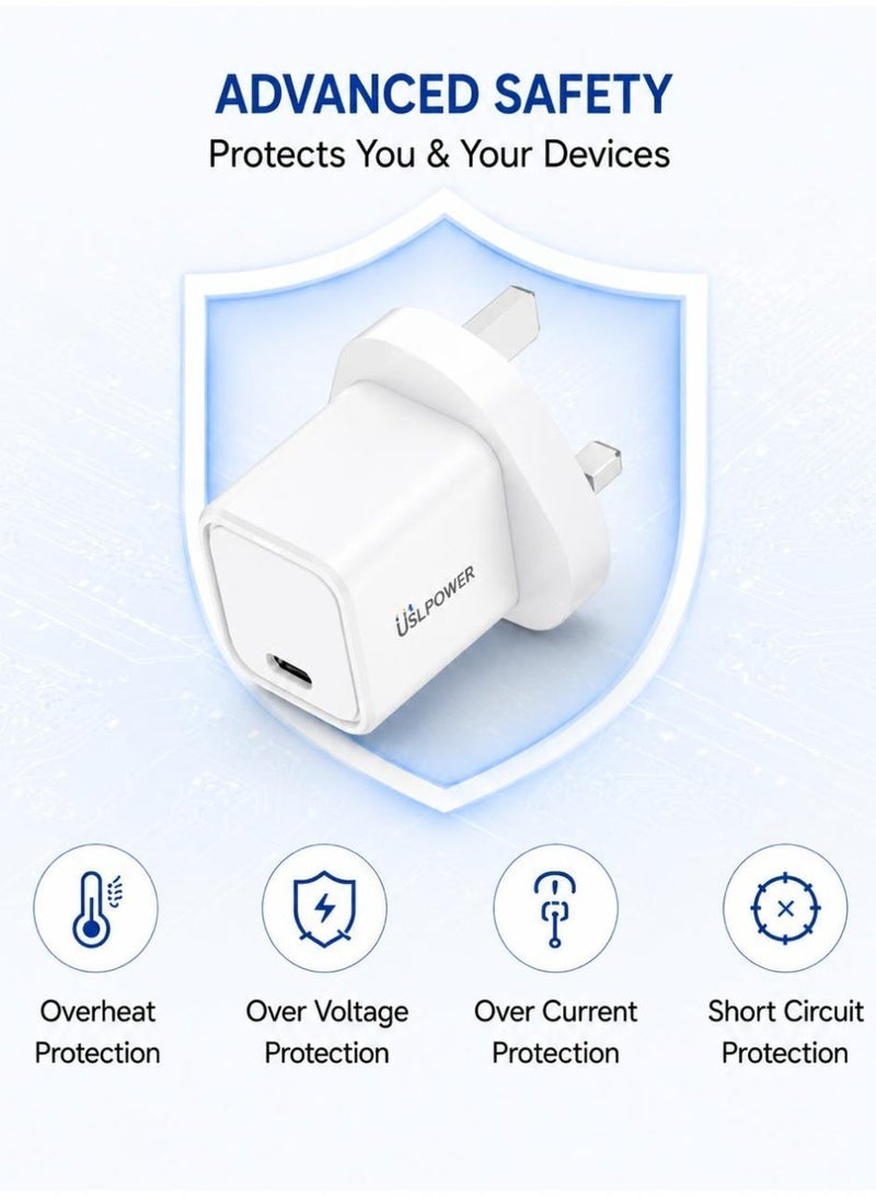 USLPOWER Power Adaptor 33W GaN Fast Charger USB-C PD Wall Charger, Type-C Fast  Charging Adapter for IPHONE 17/16/15 Samsung Galaxy, Xiaomi, ipad Android Phone - Image 4