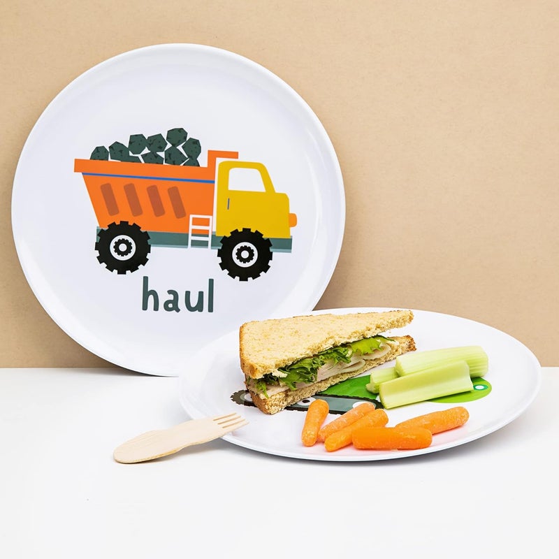 Tiny Expressions - Construction Plates for Toddlers - Set of 4 Melamine Plates for Kids - Excavator, Cement Mixer, Bulldozer, and Dump Truck - Fun Plastic Dinnerware for Kids - Image 5