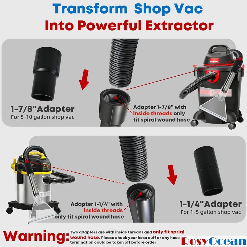 RosyOcean Carpet & Upholstery Cleaning Attachment Hand Wand with Viewing Large Head Auto Detailing Vacuum Head Hand Tool for Truck Mount & Portable Extractor Vacuum Cleaner - Image 2