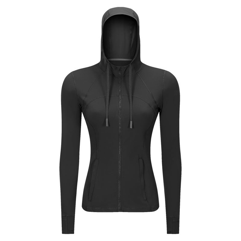 Autumn Winter Slim Fit Yoga Hoodie Jacket Black  - Image 1
