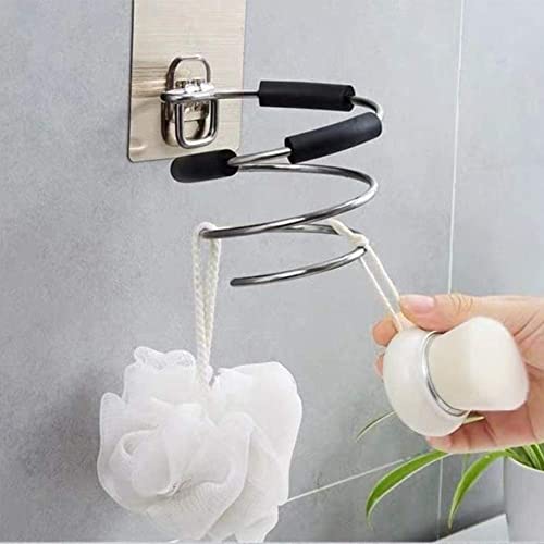 KPNG Adhesive Wall Mount Hair Dryer Holder Rack Blower Organizer Shelf Stainless Steel Stand Storage for Bathroom Barber Hairdryer Holder (Pack Of-1, Silver) - Image 5