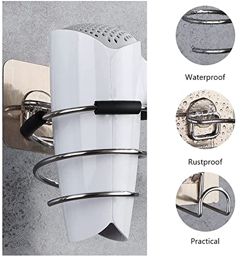 KPNG Adhesive Wall Mount Hair Dryer Holder Rack Blower Organizer Shelf Stainless Steel Stand Storage for Bathroom Barber Hairdryer Holder (Pack Of-1, Silver) - Image 3