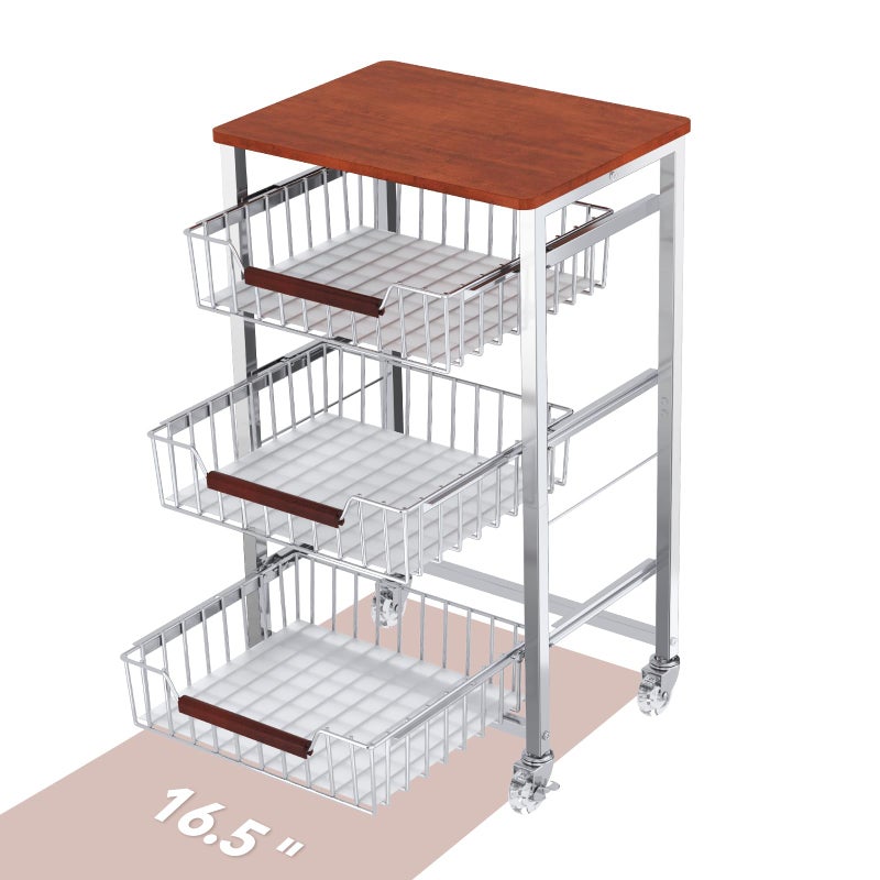 May Eileen 4-Tier Slim Rolling Fruit & Vegetable Storage Cart with Removable Baskets, Narrow Metal Kitchen Organizer Cart on Wheels, Fruit Basket Stand & Fruteros para Cocina, Pantry Cart for Storage - Image 1