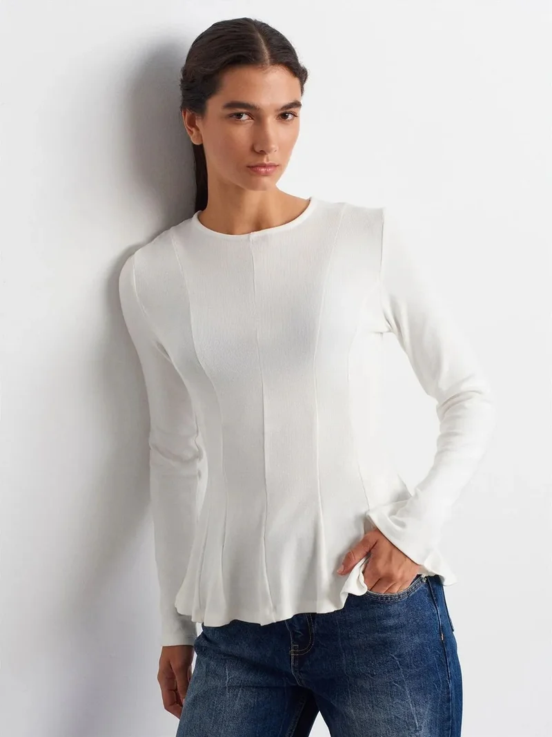 ديلفين DILVIN Fitted Textured Knit Peplum Blouse
