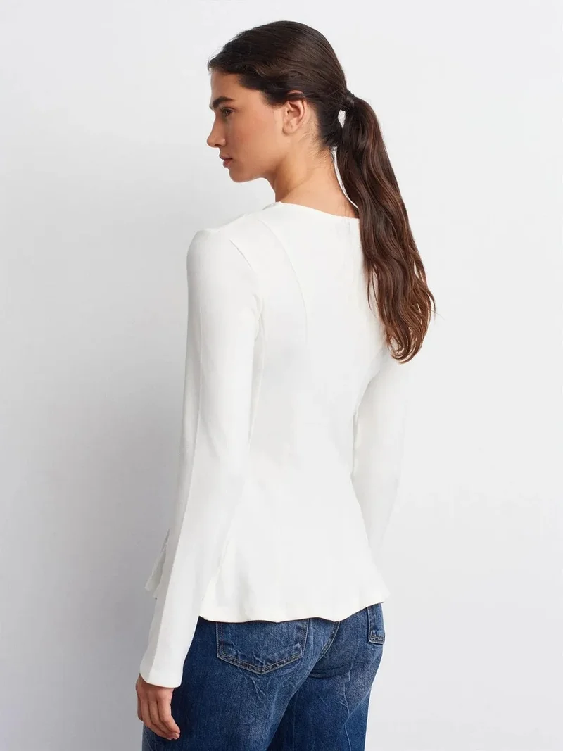 ديلفين DILVIN Fitted Textured Knit Peplum Blouse