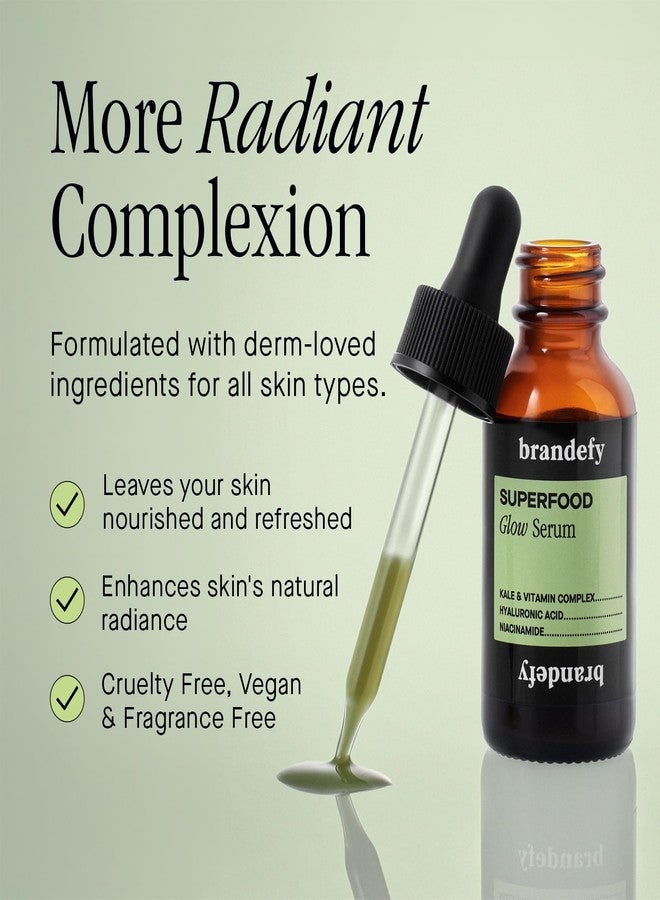 Brandefy Superfood Glow Serum - Kale & Vitamin Complex, Hyaluronic Acid, Niacinamide - Hydrating, Antioxidant Serum for Radiant Skin, Made in the Canada (1 Fl Oz) - Image 2