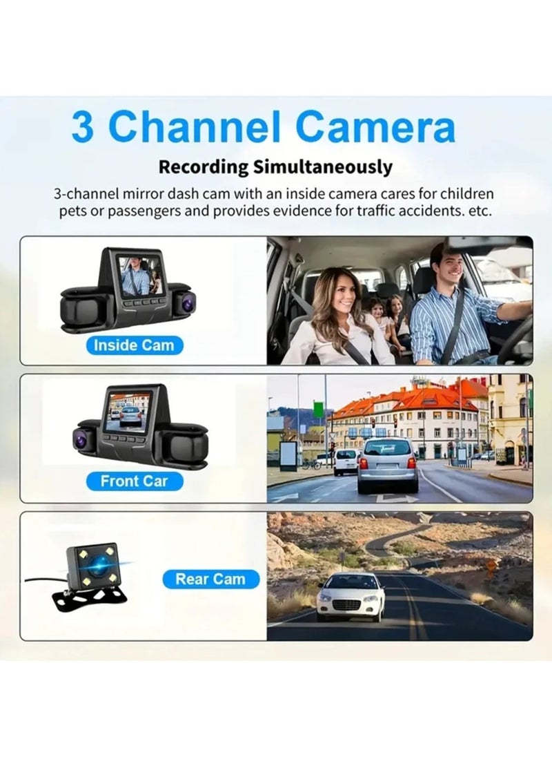 3 Lens Car DVR Dash Cam Dual Lens 3 Channel HD 1080P Video Recorder 24H Parking Monitoring